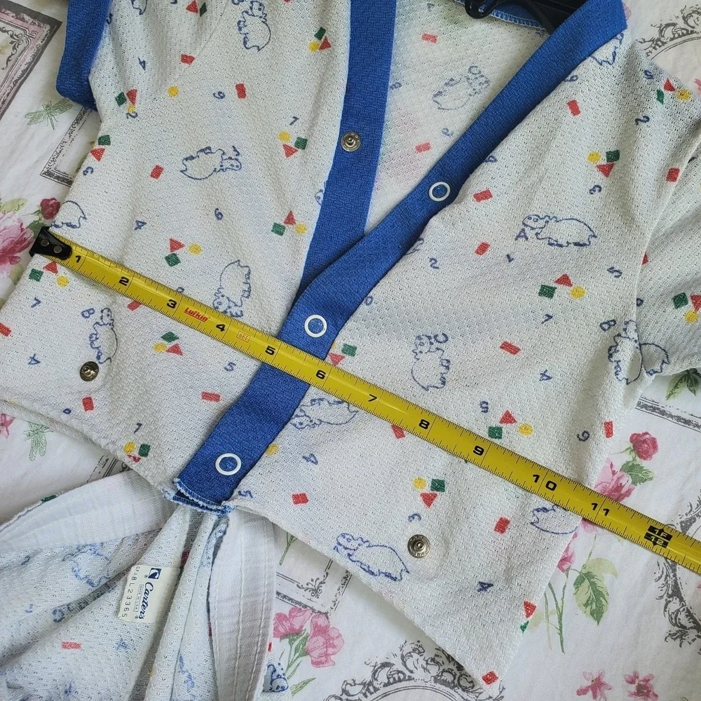 Vintage Carter's Baby 4T Pajama Set Made in USA White Blue Hippo Print Romper